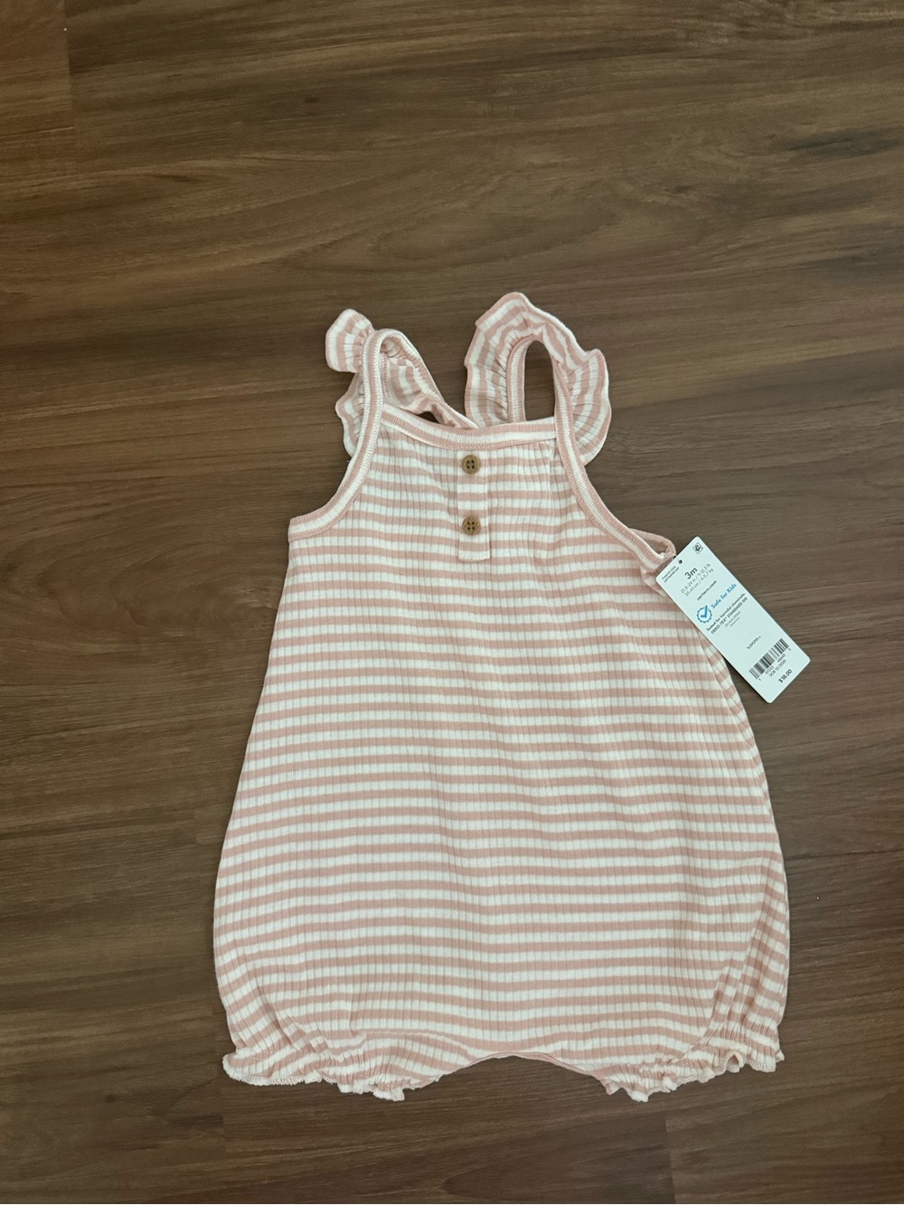 NWT Carter's Pink and White Striped Ruffled Strap One-Piece